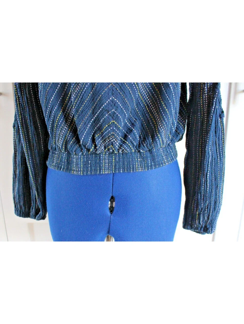 Free People Floating Memories Blouse Navy Lace Balloon Sleeve Boho Top XS